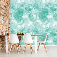 Флизелиновые фотообои абстракция в интерьере 312x219 см бирюзовые цветы нарисованные акварелью (12285VEXXL) +клей