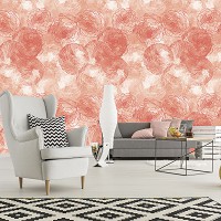 Абстрактные флизелиновые фотообои на стену 368x280 см Оранжевые цветы нарисованные акварелью (12288V10) +клей