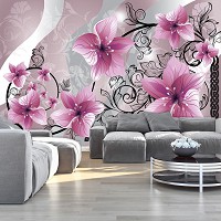 Флизелиновые фотообои в гостиную 312x219 см Розовые цветы на черных стеблях (1231VEXXL)+клей - вид 6 миниатюра
