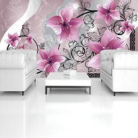 Флизелиновые фотообои в гостиную 312x219 см Розовые цветы на черных стеблях (1231VEXXL)+клей
