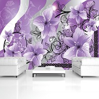 Флизелиновые фотообои в гостиную 368x254 см Фиолетовые цветы на черных стеблях (1232V8)+клей