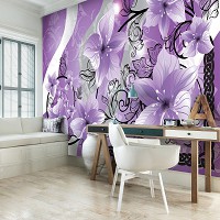 Флизелиновые фотообои для прихожей 416x254 см Фиолетовые цветы на черных стеблях (1232VEXXXL)+клей