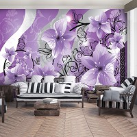 Флизелиновые фотообои для спальни 312x219 см Фиолетовые цветы на черных стеблях (1232VEXXL)+клей - вид 8 миниатюра