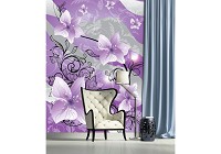 Флизелиновые фотообои в гостиную 206x275 см Большие фиолетовые цветы на черных стеблях (1235VEA)+клей