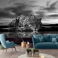 Флизелиновые черные фото обои 3d 416x254 см Голубоглазый ягуар (12365VEXXXL)+клей