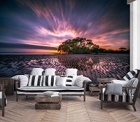 Популярные флизелиновые 3д фотообои 368x280 см Закат Ландшафт Пляж (12372V10) +клей