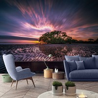 Флизелиновые 3д фотообои на кухню 416x254 см Закат Ландшафт Пляж (12372VEXXXL) +клей