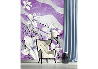 Флизелиновые фотообои на стену фото для зала 206x275 см Красивые белые цветы на черных стеблях (1237VEA)+клей