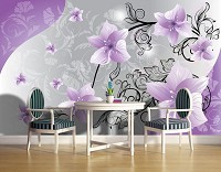 Флизелиновые фотообои в спальню 312x219 см Фиолетовые цветы и черные стебли (1238VEXXL)+клей