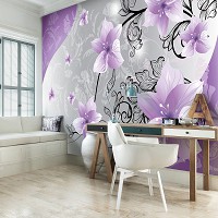 Флизелиновые фотообои в спальню 416x254 см Фиолетовые цветы и черные стебли (1238VEXXXL)+клей