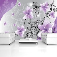 Фото флизелиновых фотообоев в зал 254x184 см Фиолетовые цветы и черные стебли (1238V4)+клей