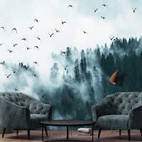 Флізелінові 3д фотошпалери дерева природа 312x219 см Птахи та ліс у тумані (12394VEXXL) +клей - вид 7 мініатюра