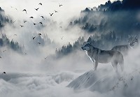Флизелиновые фотообои природа 368x254 см Волки и лес в тумане (12395V8) +клей - вид 1 миниатюра