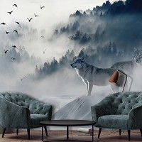 Флизелиновые фотообои в интерьере 312x219 см Волки и лес в тумане (12395VEXXL) +клей