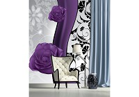 Флизелиновые фотообои узоры 184x254 см Фиолетовые розы на светлом фоне (1240V4A)+клей