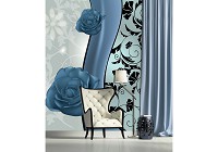 Над кроватью флизелиновые фотообои в спальню 184x254 см Синие розы на светлом фоне (1242V4A)+клей