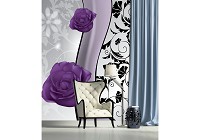 Флизелиновые фотообои в интерьере кухни гостиной 206x275 см Фиолетовые розы на светлом фоне (1243VEA)+клей