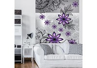 Ремонт гостиной с флизелиновыми фотообоями 184x254 см Фиолетовые цветы на сером фоне (1244V4A)+клей