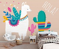 Флізелінові фотошпалери листя 368x254 см Малятко Лама Кактус Бохо (12515V8)+клей