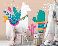 Флизелиновые фото обои природа 312x219 см Малышка Лама Кактус Бохо (12515VEXXL)+клей