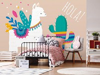 Флизелиновые фотообои с надписью 416x254 см Малышка Лама Кактус Бохо (12515VEXXXL)+клей