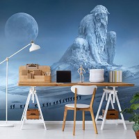 Флизелиновые детские фотообои фэнтези драконы 368x254 см Битва титана с драконом при лунном свете (12519V8) +клей