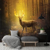 Флизелиновые 3д фотообои природа лес животные 416x254 см Олень в лучах заходящего солнца (12520VEXXXL) +клей
