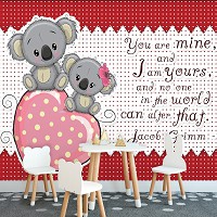 Флизелиновые детские фотообои на стену с надписью 368x254 см Мишки Тедди на сердце для девочки (12526V8) +клей