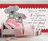 Флизелиновые детские фотообои с надписью 312x219 см Мишки Тедди на сердце для девочки (12526VEXXL) +клей