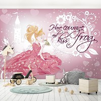 Флизелиновые фотообои для девочек 416x254 см Принцесса целует лягушку Детские Розовые (12530VEXXXL) +клей