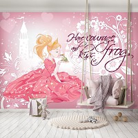 Флизелиновые фотообои для девочек на всю стену 368x280 см Принцесса целует лягушку Детские Розовые (12530V10) +клей