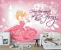 Флизелиновые фото обои дисней 254x184 см Принцесса целует лягушку Детские Розовые (12530V4)+клей