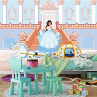 Флизелиновые фотообои для стен детские Принцесса дворец и карета (12532V)+клей