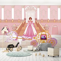 Флізелінові фотошпалери для дівчаток принцеси 460x300 см Дитяча карета з конячками та Попелюшкою (12533V12) +клей