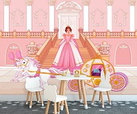 Флізелінові фотошпалери для дівчаток принцеси 416x290 см Дитяча карета з конячками та Попелюшкою (12533VEXXXXL) +клей