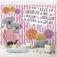 Надпись флизелиновые детские фотообои для девочек 416x290 см Мишки цветы и сердечки (12534VEXXXXL) +клей