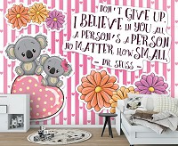 Флизелиновые детские фотообои для девочек 460x300 см Мишки цветы и сердечки (12534V12) +клей