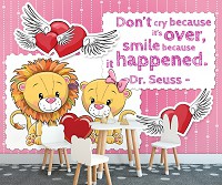 Текст флизелиновые детские фотообои для девочек 520x318 см Плюшевые львята и сердечки (12535VEXXXXXL) +клей