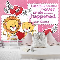 Флизелиновые фото обои любовь 254x184 см Плюшевые левенята и сердечки (12535V4)+клей