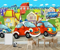 Флизелиновые фотообои на стену 312x219 см Для детей Мальчики Машинки Сказочный городок (12536VEXXL) +клей