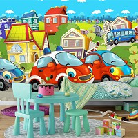 Флизелиновые фотообои 368x254 см Для детей Мальчики Машинки Сказочный городок (12536V8) +клей