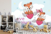 Флізелінові дитячі фотошпалери для дівчаток 368x254 см Серця з крильцями та Лисята (12537V8) +клей