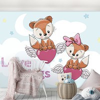 Флізелінові фото шпалери любов 254x184 см Серця з крильцями та Лисята (12537V4)+клей - вид 7 мініатюра