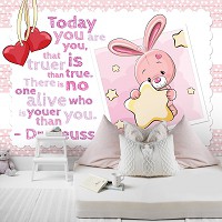 Флизелиновые детские фотообои надписи 368x254 см Для маленькой девочки розовый кролик (12539V8) +клей