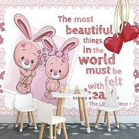 Флизелиновые детские фотообои 520x318 см Для маленькой девочки Розовая Надпись и Плюшевые Кролики (12540VEXXXXXL) +клей