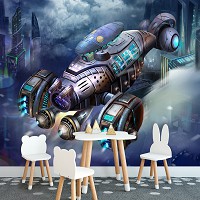 Флизелиновые детские фотообои для мальчиков 460x300 см Космический корабль (12543V12) +клей