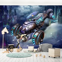 Флизелиновые детские фотообои для мальчиков 368x254 см Космический корабль (12543V8) +клей