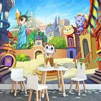 Флизелиновые обои фото 312x219 см Детям Животные Сказка Городок Кошек (12545VEXXL)+клей