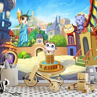 Флізелінові фото шпалери 368x254 см Дітям Тварини Казка Містечко Котів (12545V8)+клей