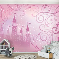 Флизелиновые детские фотообои замки 520x318 см Розовые дворец принцессы для девочки (12547VEXXXXXL) +клей